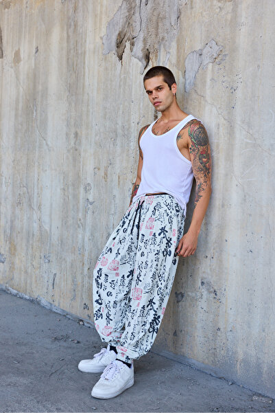 Superbluemexico Men's Pleated Loose Shalwar Trousers with Elastic Waist and C...