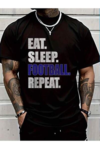 9JY تي شيرت مطبوع عليه 100% قطن Eat Sleep Retriat Love Football Vintage Gift ...