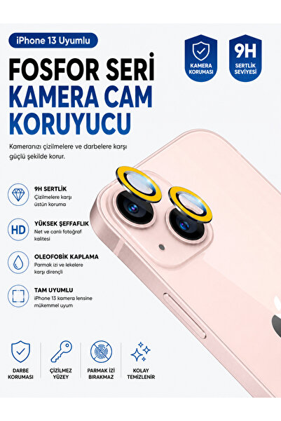 Nettech iPhone 13 Uyumlu Fosfor Seri Kamera Cam Koruyucu 9H Temperli Lens Kor...