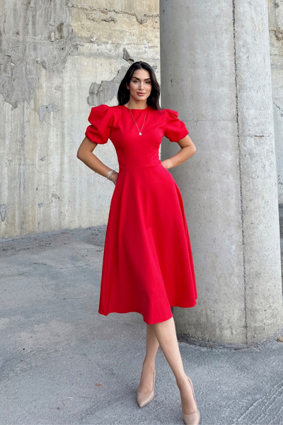 Sindimoda Manolya Karpuz Kol Midi Elbise