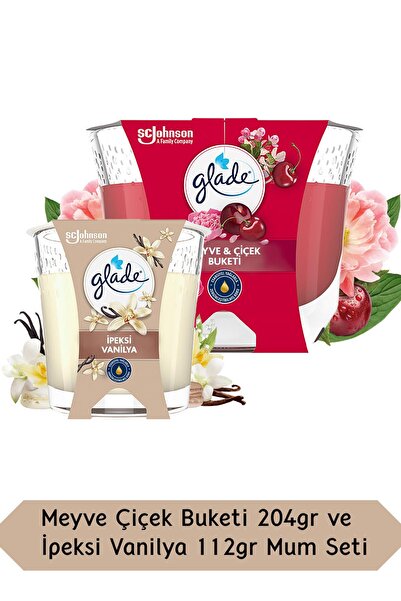 Glade Meyve Çiçeği Buketi Kokulu Büyük Mum 204gr ve Vanilya Kokulu Küçük Mum 112gr Set