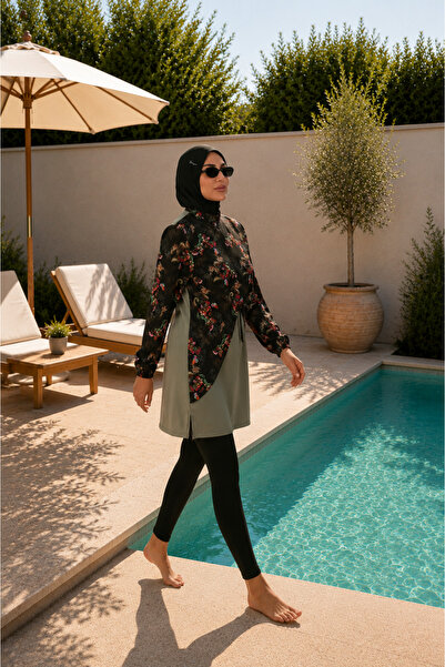 Sunova Beachwear Sunova Natural Koleksiyonu Vintage Floral Çiçek Desenli Doğa...