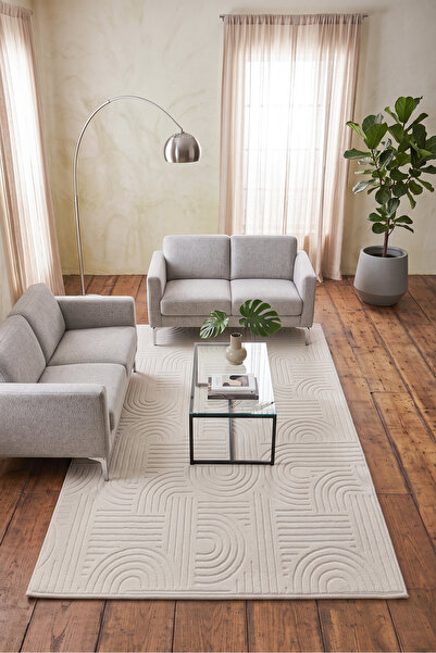 Myevilla Bohem Krem Emboss Premium Seri Kaymaz Taban Jel Taban Halı Yolluk Antre Hol Salon Mutfak Halısı