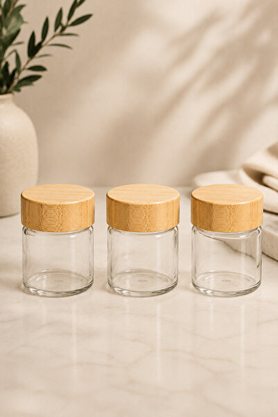 PUPSI Set 3 Borcane din Sticlă Borosilicată 60 ml cu Capace din Bambus, Recip...