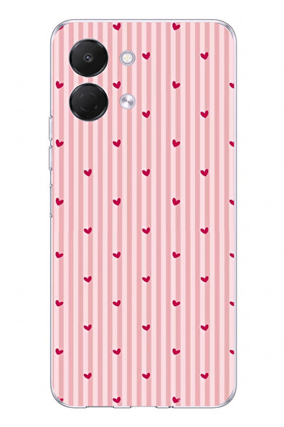 TechTree Tecno Spark GO 3 Uyumlu Pembe Çizgili ve Mini Kalp Baskılı Silikon K...