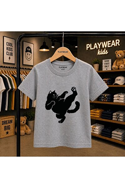 playwear Kareteci Cats Printed 100% Children's Unisex T-Shirt 5 6 -7 8-9 10 -...