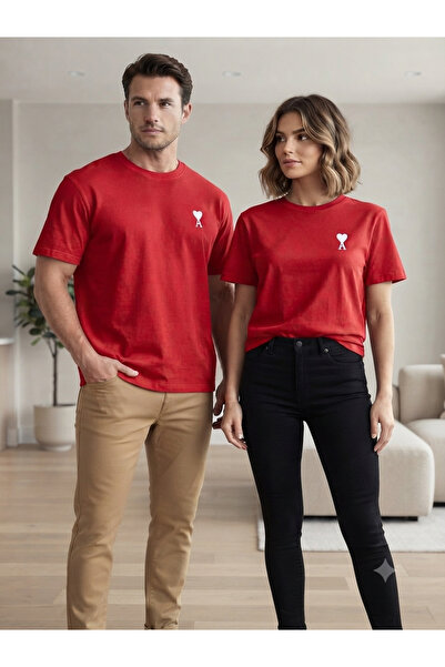 ATKGİYİM Unisex Heart Embroidered Burgundy Black and White Slim Fit Loose Cut...