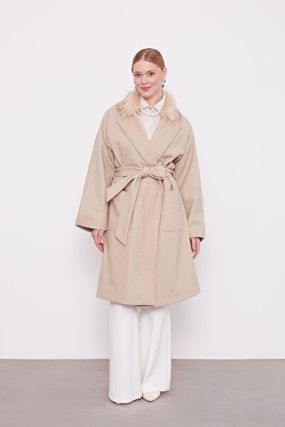 Levidor Beige Collared Belted Cashmere Coat