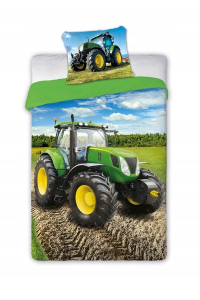 Faronics Lenjerie de pat din bumbac 160x2001p70x80 Traktor verde