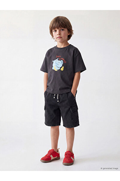 LC Waikiki تي شيرت للأولاد مطبوع برقبة دائرية باللون الرمادي من LCW Kids