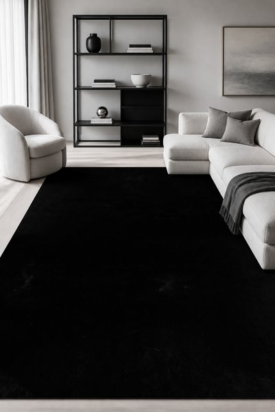 MİLY home decor ANKA Tavşan Benzeri Siyah Peluş Halı Ekstra Yumuşak Kabartmal...
