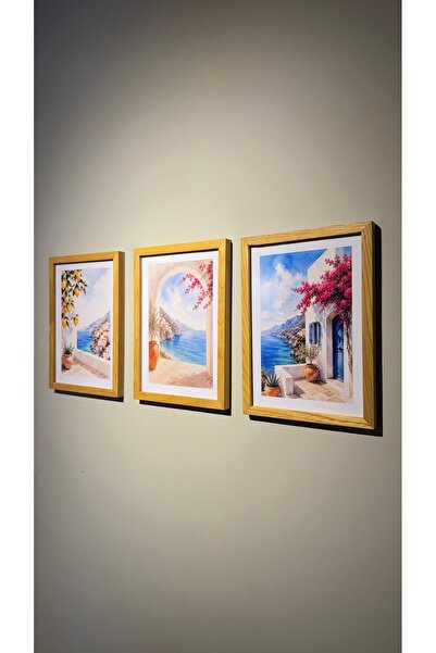 FlorenziArt 3’lü 21x30 A4 Akdeniz Kolleksiyonu | Masif Meşe Ahşap Çerçeve Set...
