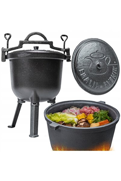 Emalia Rybnik Cazan din fontă de 4L, oală pentru foc de tabără, grill, cazan ...