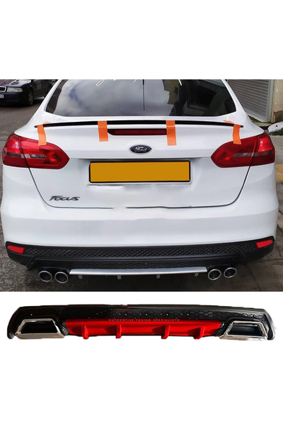 HasAkman Ford Focus Mk3 Kırmızı Difüzör Çiftli Kare Egzoz Görünümlü D Tip Dif...
