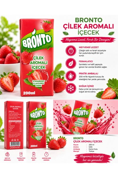 bronto Çilek Aromalı İçecek 200 ml x 27 Adet – Koli