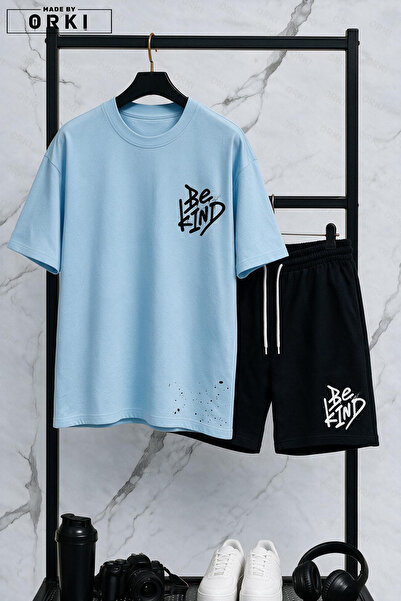 EFFRENATU Be Kind Printed Oversized Unisex T-Shirt & Black Shorts Set