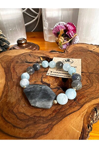 parze doğaltaş Labradorite and Aquamarine Design Natural Stone Bracelet
