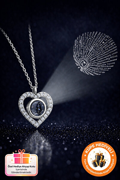 Lucente Jewellery 100 Dilde Seni Seviyorum Yazan 925 Ayar Gümüş Kalpli Aşk Be...