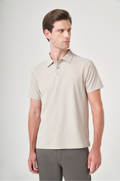 İmza Stone Polo Collar Short Sleeve Relaxed Fit Flexible Non-Curling Collar T...
