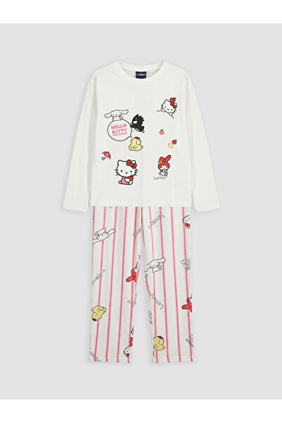 LC Waikiki Lcw Kids Ecru Printed Girls' Pajama Set