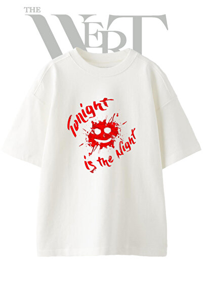THEWERT Tricou oversize alb unisex cu imprimeu cu design Smiley cu stropi roșii