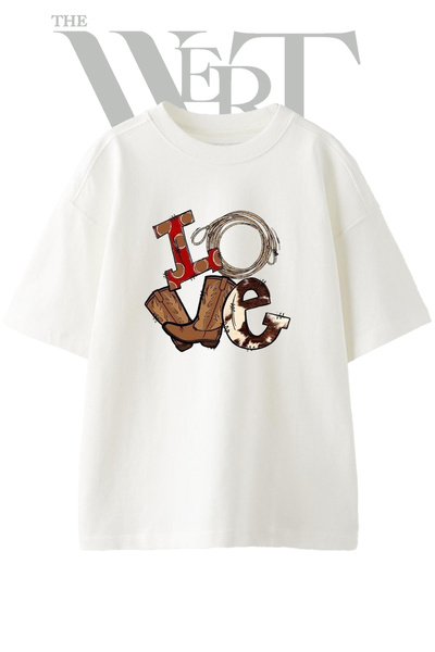 THEWERT Μπλουζάκι Cowboy Love Design με στάμπα Unisex Λευκό Oversize
