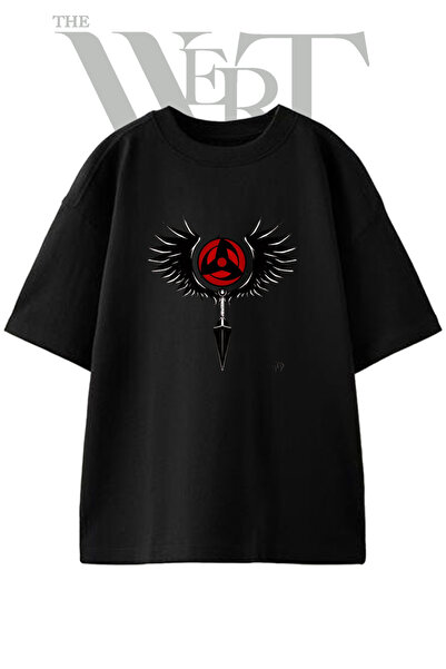 THEWERT Tricou oversize negru unisex cu imprimeu Naruto Sharingan Design