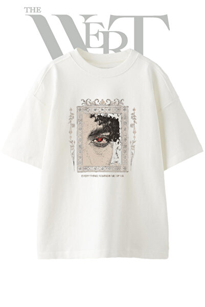 THEWERT Μπλουζάκι Red Star Eye Design με στάμπα Unisex Λευκό Oversize