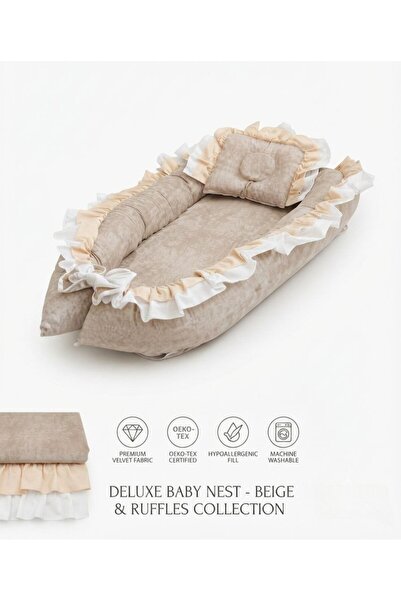 Babynest Ortopedik Fırfırlı Bej Mermer desenli Yatak Ve Ortopedik Yastık
