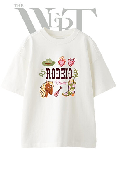 THEWERT Rodeo Cowboy_1 Design Printed Unisex White Oversize T-Shirt