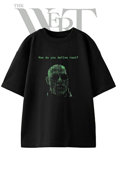 THEWERT Matrix Neo Design Printed Unisex Black Oversize T-Shirt
