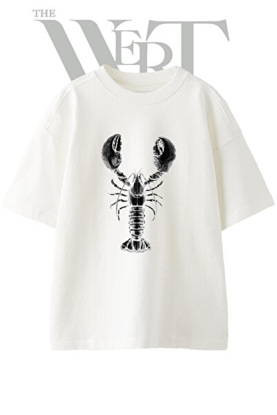 THEWERT Μπλουζάκι Unisex Λευκό Oversize με στάμπα Lobster Design