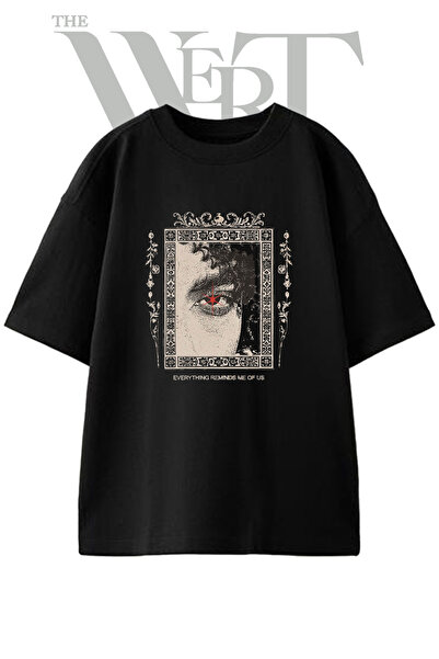 THEWERT Tricou oversize negru unisex cu imprimeu Red Star Eye Design