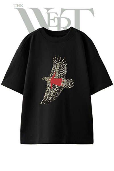 THEWERT Tricou oversize negru unisex cu imprimeu Kartal Kizil Human Design