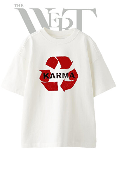 THEWERT Karma Recycle Design T-shirt sa printom, unisex, bela, prevelika