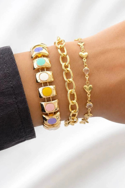 Kokoş Chain Detailed 3-Piece Bracelet Set2