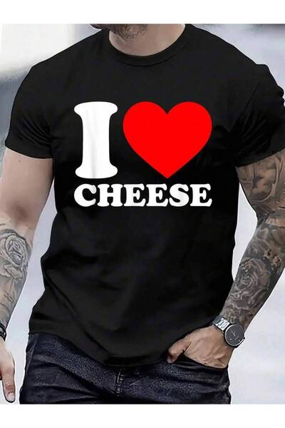 01THEONE تي شيرت 100% قطن بطباعة "Love Cheese, I Heart Cheese" للرجال والنساء...