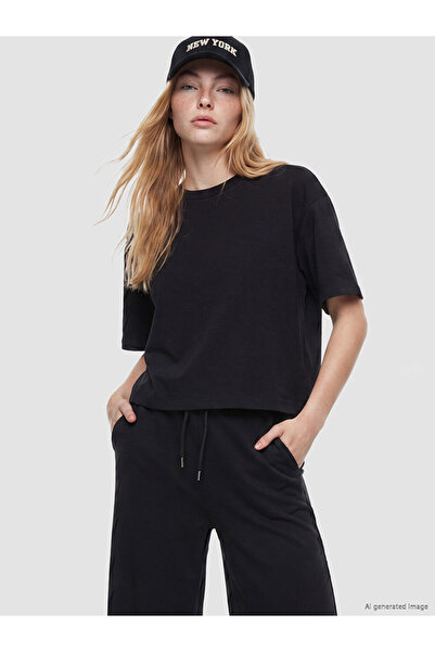 LC Waikiki Black Soft Touch Oversize Women's T-Shirt