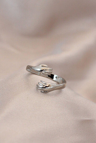 callerrons accessories Adjustable Silver Color Metal Entwined Hands Model Rin...