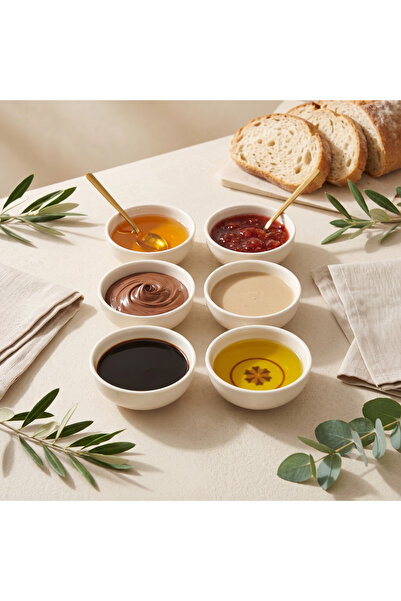 Tezyinat Wood Gonca 8 cm 6-Piece Porcelain Breakfast Presentation-Snack Bowl Set