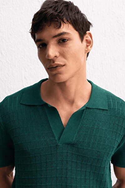 GIESTO Draped Knitwear Green T-Shirt