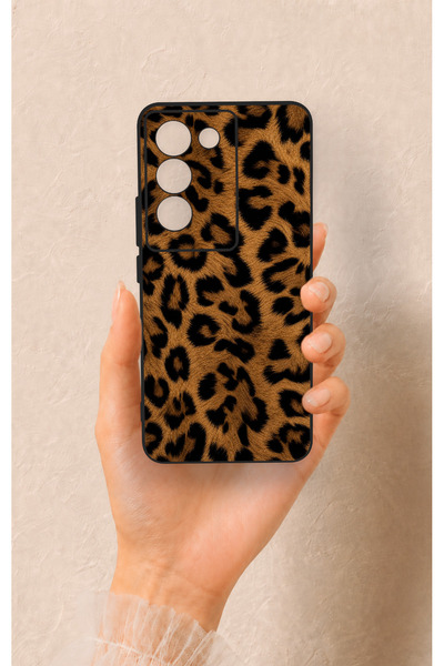 Vip Case Vivo V30 Lite Uyumlu Koyu Leopar Deri Desenli Silikon Kılıf
