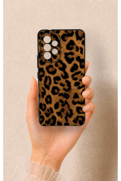 Vip Case Samsung A53 Uyumlu Koyu Leopar Deri Desenli Silikon Kılıf