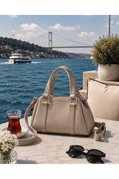 ValeriaBag Trendy Kadın Omuz ve El Çantası - Vintage Deri Görünümlü - Gümüş D...