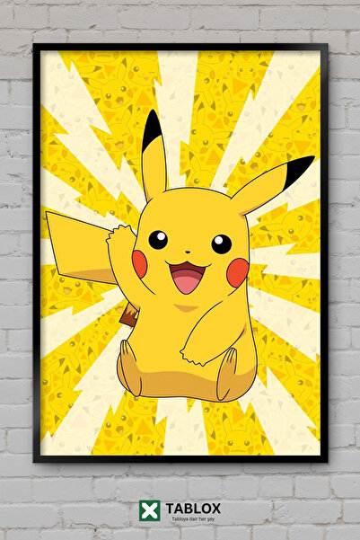 TABLOX Seria de filme anime Pokémon Pikachu Pictură decorativă din MDF cu ram...