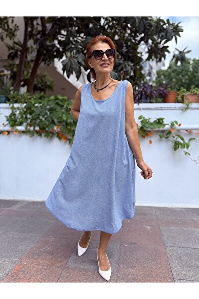 DenizEge Italian Sleeveless Striped Dress Baby Blue