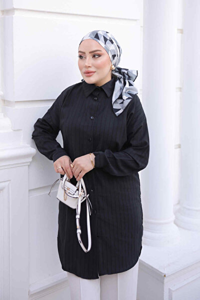 İmajButik Siyah Çizgili Tunik Gömlek