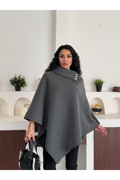 Dark Lavish Kadın Şık Tasarımlı Kaşe görünümlü panço