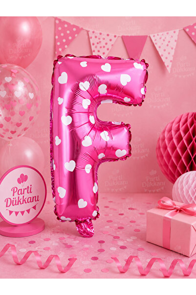 Parti Dükkanı 16 Inch 36 cm Polka Dot Pink F Letter Foil Balloon Birthday Nam...