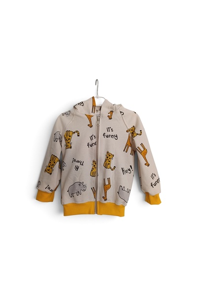Sevimli Hayvanlar Baskılı, Fermuarlı, Kapüşonlu Sweatshirt
